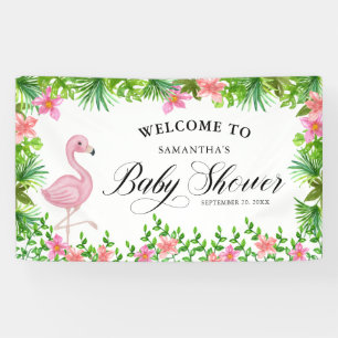 Roze flamingo Tropical Welcome to Baby shower Spandoek