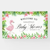 Roze Flamingo Tropical Welkom in Baby shower Spandoek (Horizontaal)