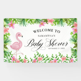 Roze Flamingo Tropical Welkom in Baby shower Spandoek