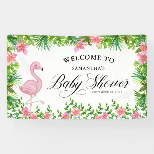 Roze Flamingo Tropical Welkom in Baby shower Spandoek (Horizontaal)
