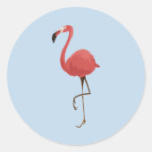 Roze Flamingo Tropics Blauwe Achtergrond Ronde Sticker (Voorkant)