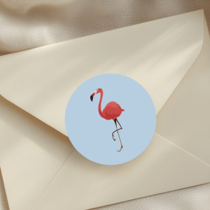 Roze Flamingo Tropics Blauwe Achtergrond Ronde Sticker