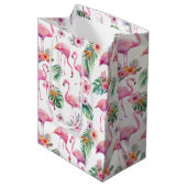 Roze Flamingo Tropisch Baby shower Gift Bag Medium Cadeauzakje (Voorkant Gekanteld)