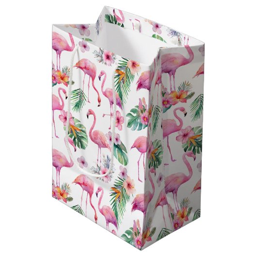 Roze Flamingo Tropisch Baby shower Gift Bag Medium Cadeauzakje (Voorkant Gekanteld)