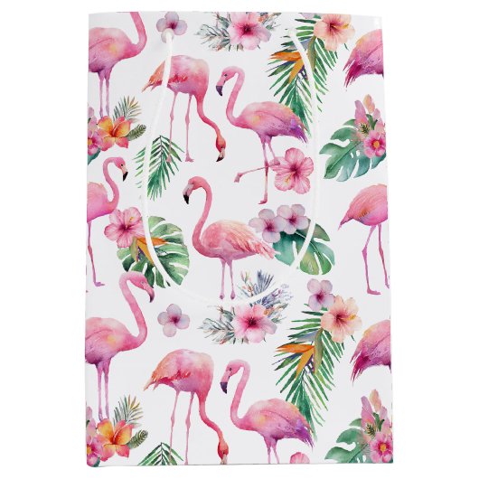 Roze Flamingo Tropisch Baby shower Gift Bag Medium Cadeauzakje (Voorkant)