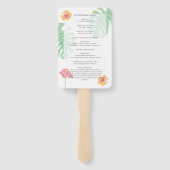 Roze Flamingo, Tropisch blad bruiloftsprogramma Handwaaier (Achterkant)