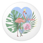 Roze Flamingo tropisch blad Keramische Knop (Voorkant)