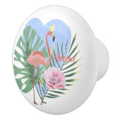 Roze Flamingo tropisch blad Keramische Knop (Rechts)