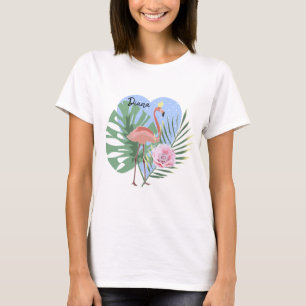 Roze Flamingo tropisch blad palm T-shirt