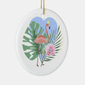 Roze Flamingo tropisch blad palmboom Keramisch Ornament (Rechts)