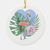 Roze Flamingo tropisch blad palmboom Keramisch Ornament (Voorkant)