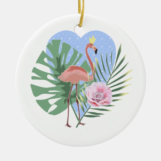 Roze Flamingo tropisch blad palmboom Keramisch Ornament (Voorkant)