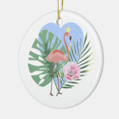 Roze Flamingo tropisch blad palmboom Keramisch Ornament (Links)