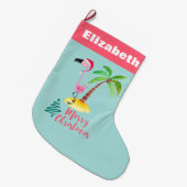 Roze Flamingo Tropisch Eiland Kerstmis Grote Kerstsok (Voorkant (Hangend))
