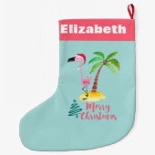 Roze Flamingo Tropisch Eiland Kerstmis Grote Kerstsok (Achterkant)