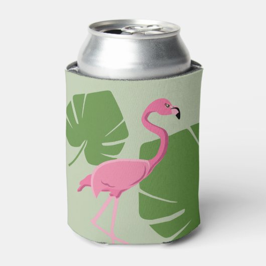 Roze flamingo Tropisch Groen blad Blikjeskoeler (Blikje Voorkant)