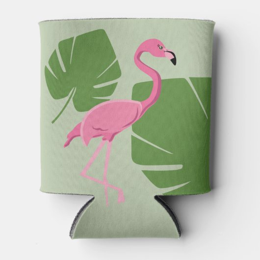 Roze flamingo Tropisch Groen blad Blikjeskoeler (Voorkant)