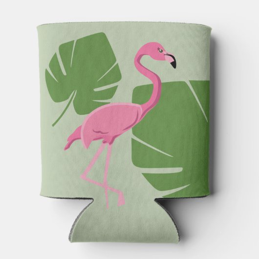 Roze flamingo Tropisch Groen blad Blikjeskoeler (Achterkant)