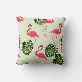 Roze Flamingo Tropisch Groen Blad Kussen