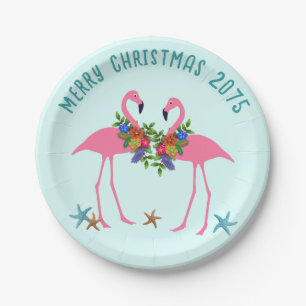Roze Flamingo Tropisch Kerstbericht Papieren Bordje