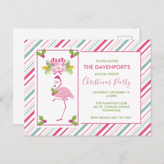 Roze Flamingo Tropisch Kerstfeest Briefkaart (Voorkant / Achterkant)