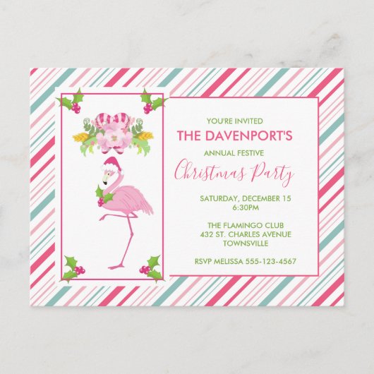Roze Flamingo Tropisch Kerstfeest Briefkaart (Voorkant)