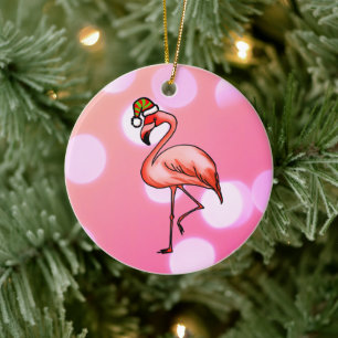 Roze Flamingo Tropisch Kerstfeest Keramisch Ornament