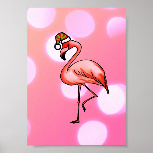 Roze Flamingo Tropisch Kerstfeest Poster (Voorkant)