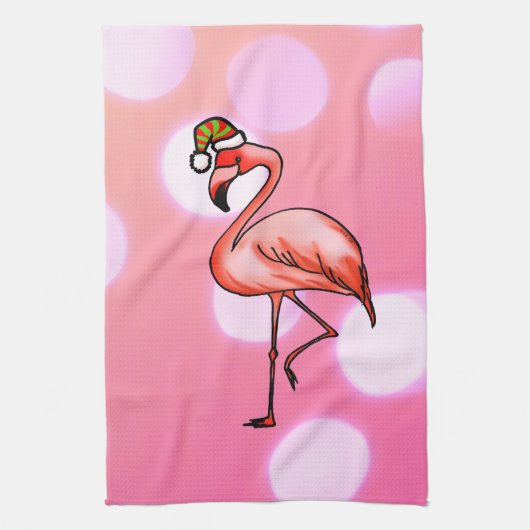 Roze Flamingo Tropisch Kerstfeest Theedoek (Verticaal)