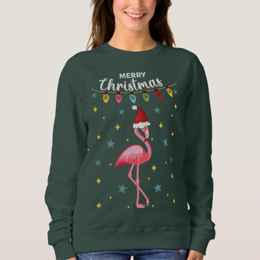 Roze Flamingo Tropisch Kerstfeest Trui (Voorkant)