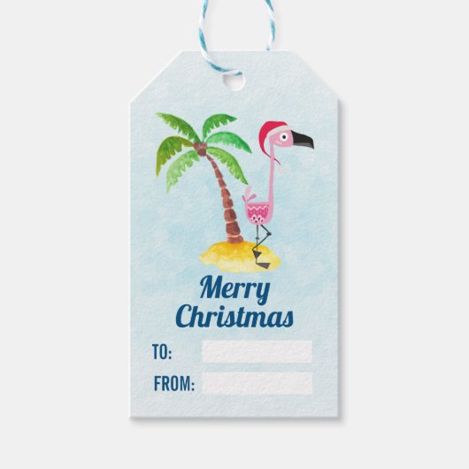 Roze Flamingo Tropisch Kerstmis Whimsical Cadeaulabel (Voorkant)