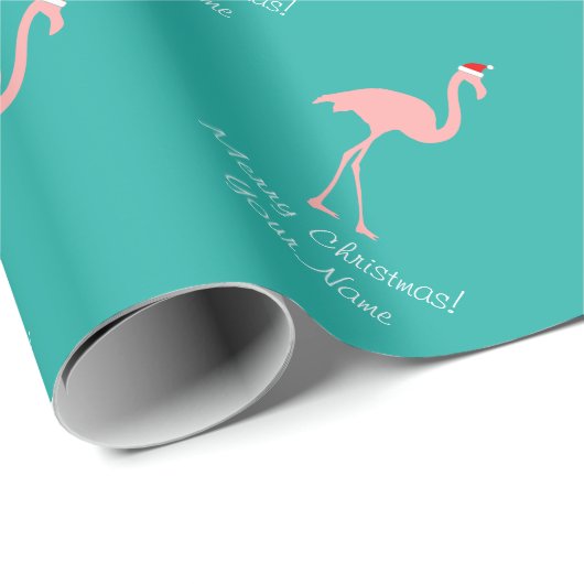 Roze flamingo tropisch kerstpapier cadeaupapier (Rol Hoek)