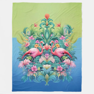 Roze Flamingo Tropisch Kustblad Fleece Deken