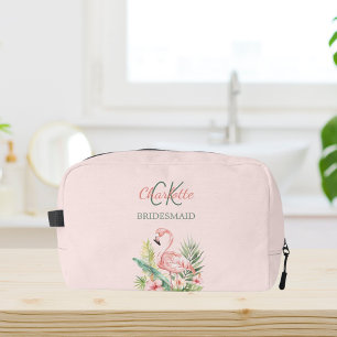 Roze flamingo tropisch monogram bruidsmeisje toilettasje