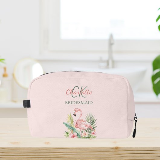 Roze flamingo tropisch monogram bruidsmeisje toilettasje