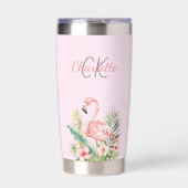 Roze flamingo tropisch monogram geïsoleerde drinkbeker (Voorkant)