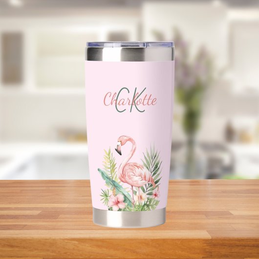 Roze flamingo tropisch monogram geïsoleerde drinkbeker