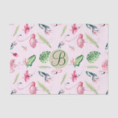 Roze Flamingo Tropisch Monogram Letter Initiaal Tissuepapier (Voorkant)