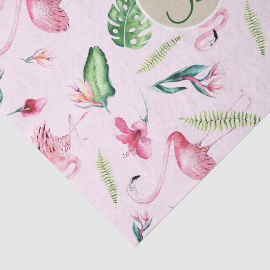 Roze Flamingo Tropisch Monogram Letter Initiaal Tissuepapier (Detail)