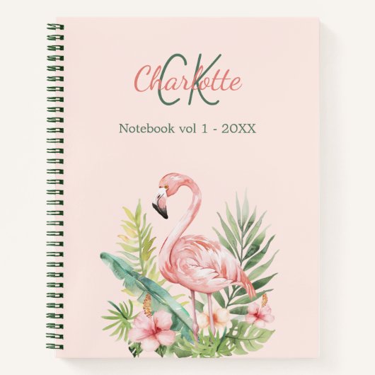 Roze flamingo tropisch monogram notitieboek (Voorkant)