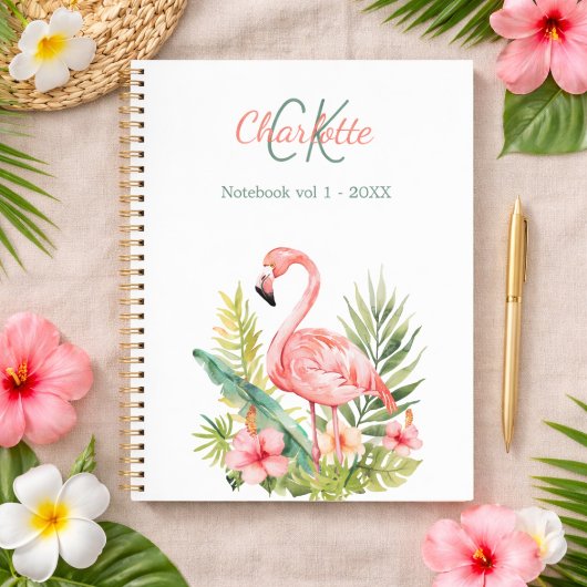 Roze flamingo tropisch monogram notitieboek