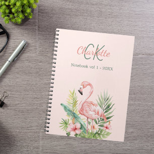 Roze flamingo tropisch monogram notitieboek