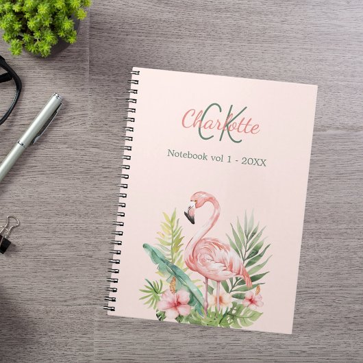 Roze flamingo tropisch monogram notitieboek