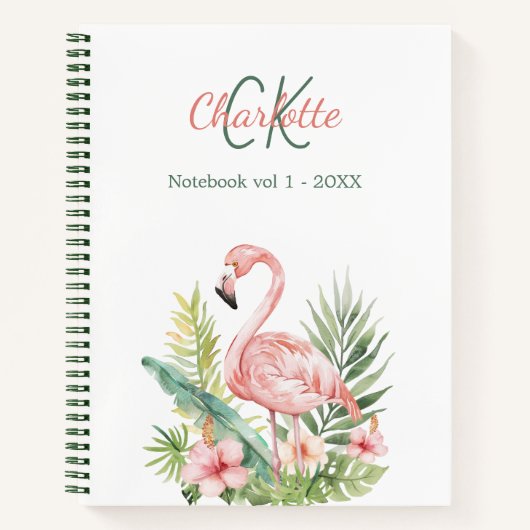 Roze flamingo tropisch monogram notitieboek (Voorkant)