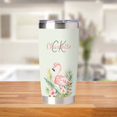 Roze flamingo tropisch monogram salie groen geïsoleerde drinkbeker