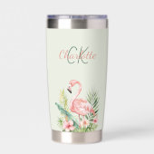 Roze flamingo tropisch monogram salie groen geïsoleerde drinkbeker (Achterkant)