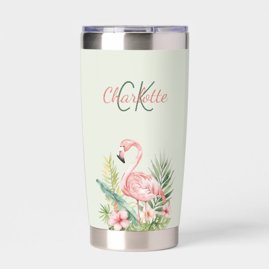 Roze flamingo tropisch monogram salie groen geïsoleerde drinkbeker (Voorkant)