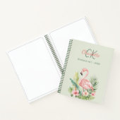 Roze flamingo tropisch monogram salie groen notitieboek (Binnen)