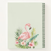Roze flamingo tropisch monogram salie groen notitieboek (Achterkant)