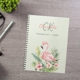 Roze flamingo tropisch monogram salie groen notitieboek
